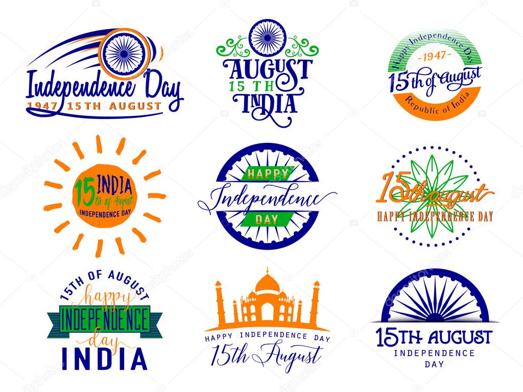 Vector illustration of India independence day. Felicitation 15th august. Greeting template for web or print emblem, badge, label, style logo design. Indian flag color element isolated on white