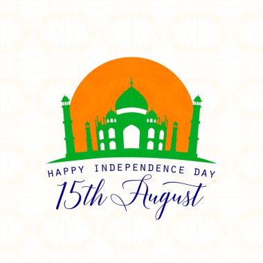 Vektör çizim Hindistan Bağımsızlık günü 15 Ağustos. Yaratıcı tarzı tebrik kartı işareti, Taj Mahal sorunsuz tekerlek arka plan üzerinde olan Hint insanlar için. Web uygulaması yazdırın. Tipografi poster
