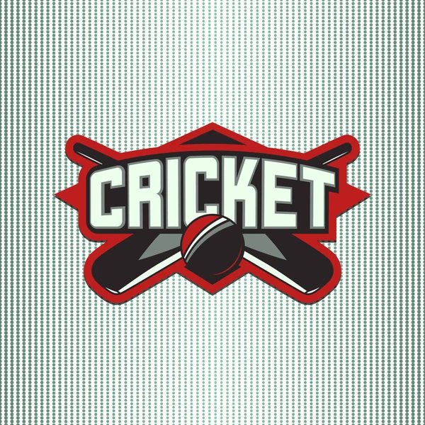 Illustrazione vettoriale del logo dello sport di cricket con segno tipografico, palla, pipistrello sportivo per la squadra, competizione, campionato isolato su sfondo chiaro — Vettoriale Stock
