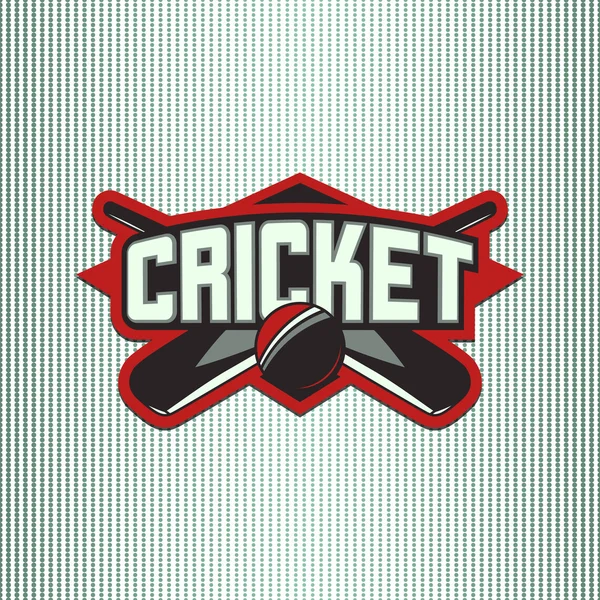 Ilustración vectorial del logo deportivo de cricket con letrero de tipografía, pelota, bate deportivo para equipo, competición, campeonato aislado sobre fondo claro — Vector de stock