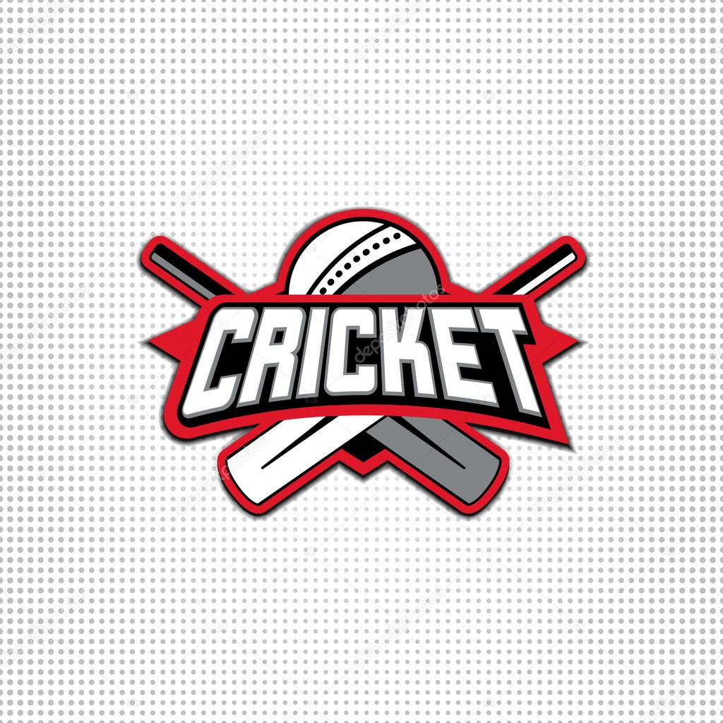 Vector illustration of cricket sport logo with typography sign, ball, bat for team, competition, championship isolated on light background.