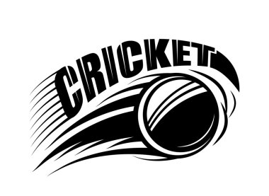 Kriket rozet şablonuyla uçan top ve tipografi metin vektör çizim tek renkli basit tarzda imzala. Baskı, web tasarımı için kullanın. Düzenlenebilir