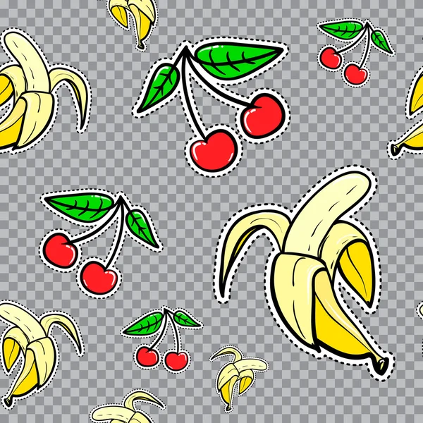 与香蕉和樱桃矢量无缝贴纸模式. — 图库矢量图片