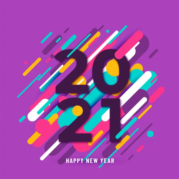 2021 ευτυχισμένο το νέο έτος μεγάλους αριθμούς με χρώμα αφηρημένες γραφικές γραμμές φόντο. Χειμερινές διακοπές χαιρετισμός κίνηση γραφιστική σχεδίαση. Ελάχιστο πρότυπο κάλυψης. Εικονογράφηση διανύσματος — Διανυσματικό Αρχείο