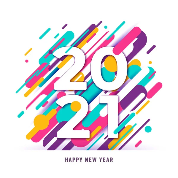 2021 mutlu yeni yıl numaraları soyut grafik çizgileri beyaz üzerinde izole edilmiş. Kış tatili hareketli grafik tasarımı. Minimum kaplama şablonu. Vektör illüstrasyonu — Stok Vektör