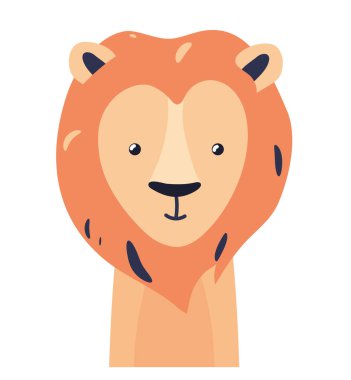 Aslan gibi şirin, bebek yüzlü bebek vektör çizimi. El çizimi çocuk odası karakteri. İskandinav komik çocuk tasarımı