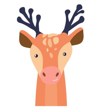 Geyik sevimli bebek yüzlü vektör çizimi. El çizimi çocuk odası karakteri. İskandinav komik çocuk tasarımı