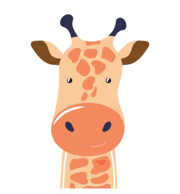Zürafa şirin, hayvan yüzlü bebek vektör çizimi. El çizimi çocuk odası karakteri. İskandinav komik çocuk tasarımı