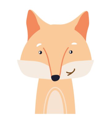 Tilki gibi şirin, bebek yüzlü, vektör çizimi. El çizimi çocuk odası karakteri. İskandinav komik çocuk tasarımı