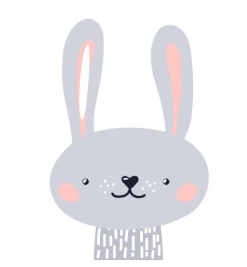 Tavşan sevimli hayvan bebek yüzlü vektör çizimi. El çizimi çocuk odası karakteri. İskandinav komik çocuk tasarımı