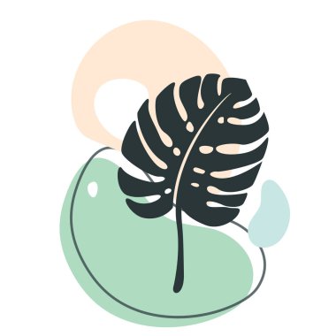 Tropikal bitki vektörü seti olan soyut organik şekiller. Asgari sanat tasarımı. Sıvı geometrik formlar, noktalar ve çizgilerle yeşillik çizimi