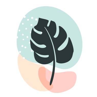 Tropikal bitki vektörü seti olan soyut organik şekiller. Asgari sanat tasarımı. Sıvı geometrik formlar, noktalar ve çizgilerle yeşillik çizimi