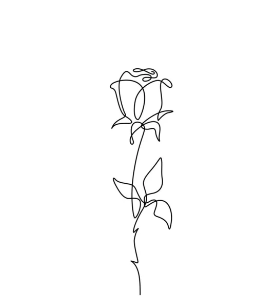 Rose λουλούδι διάνυσμα εικονογράφηση σε απλό minimal συνεχή περίγραμμα μία γραμμή στυλ. Τέχνη άνθους φύσης για φυτικό βοτανικό σχεδιασμό. Απομονωμένα σε λευκό φόντο — Διανυσματικό Αρχείο