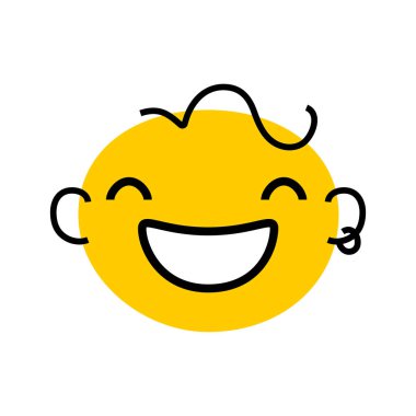 Çizgili saçlı, kulaklı ve küpeli soyut bir gülümseme. Karakter simgesi tasarım vektör çizimi beyaz arkaplanda izole edildi. İnsanların duygularını ifade etmek