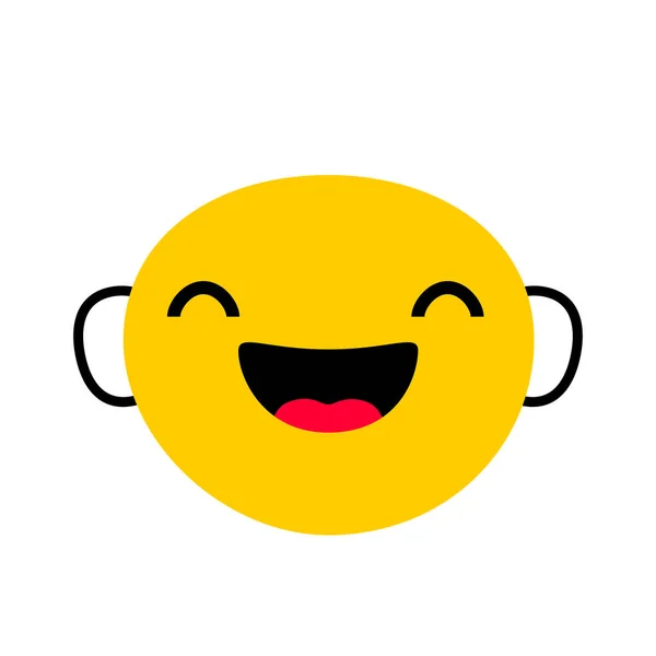 Sonrisa abstracta cara amarilla con orejas de línea. Icono de carácter diseño vector ilustración aislada sobre fondo blanco. Expresión personas emoción — Vector de stock