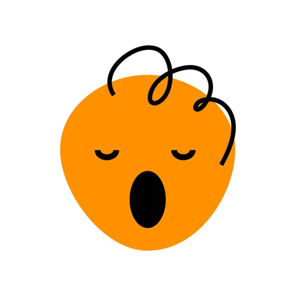 Wajah oranye abstrak dengan mulut terbuka dan rambut keriting, menguap. Ilustrasi vektor desain ikon karakter diisolasi pada latar belakang putih. Ekspresi emosi orang - Stok Vektor