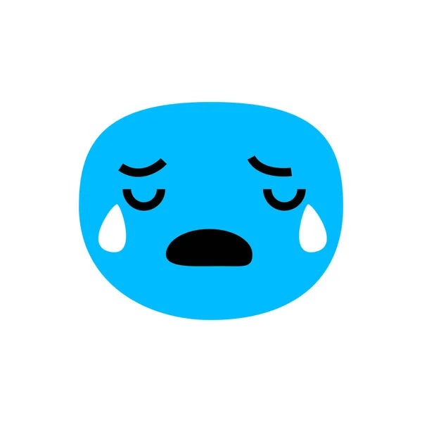 Astratto volto blu sconvolto dalle lacrime. Illustrazione vettoriale del disegno dell'icona del carattere isolata su sfondo bianco. Espressione emozioni persone — Vettoriale Stock