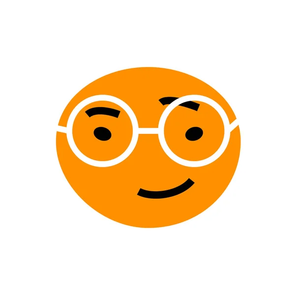 Wajah oranye abstrak dengan senyum dingin memakai kacamata. Ilustrasi vektor desain ikon karakter diisolasi pada latar belakang putih. Ekspresi emosi orang - Stok Vektor
