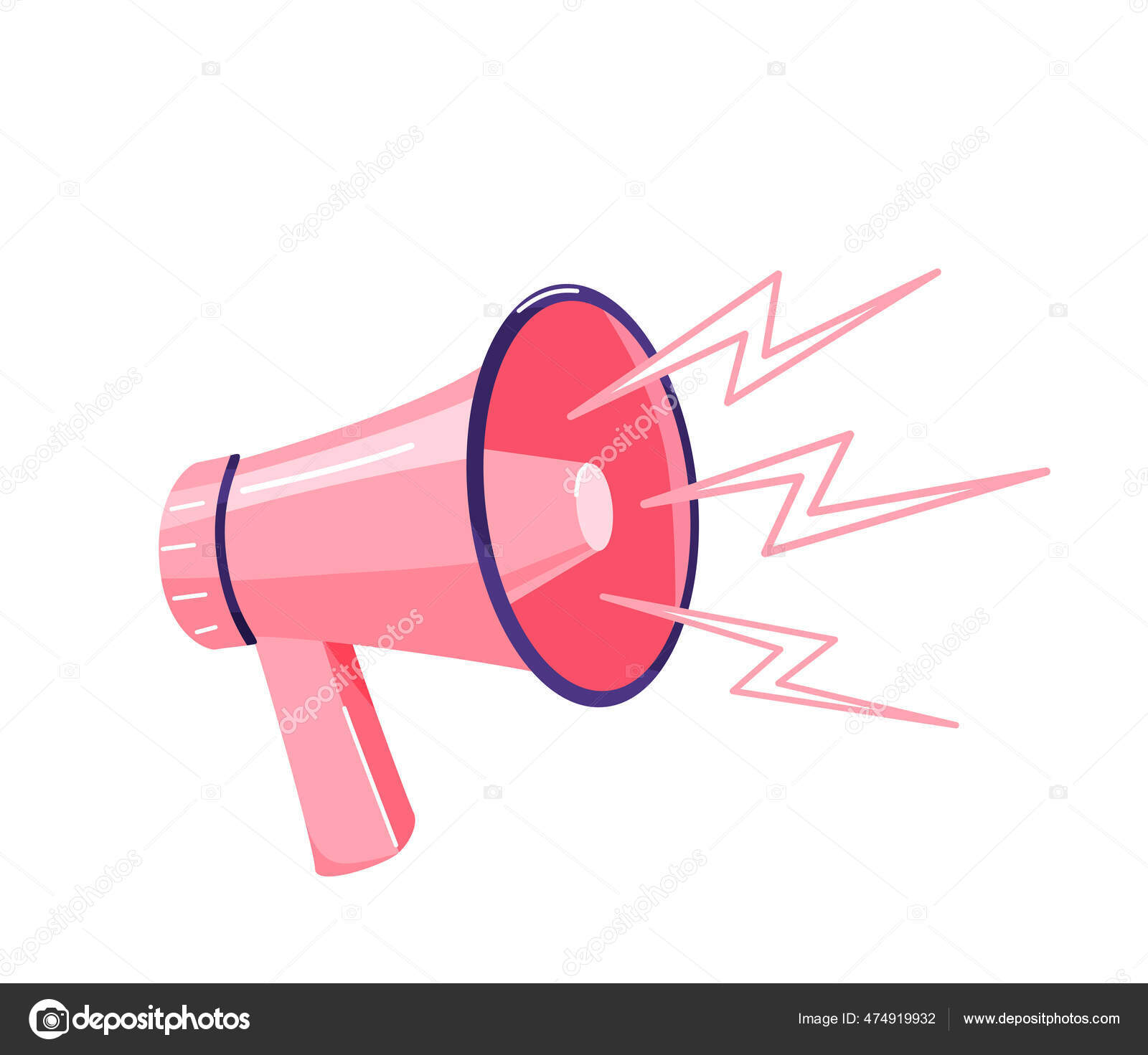 Stok Ilustrasi Megafon merah muda dengan efek keras terisolasi pada
