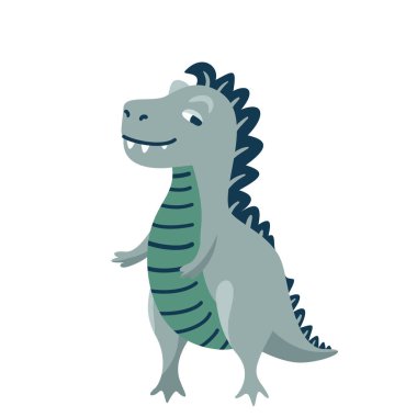Beyaz arka planda izole edilmiş sevimli bebek, oynak dinozor tyrannosaurus. Çocuk karakteri dinozor canavarı, havalı çocuk resimleri için.