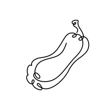 Balkabağı sürekli çizgi vektör çizimi yapıyor. Sebze formunda siyah bir ince çizgi. Şükran Günü kavramı, beyaz arkaplanda izole edilmiş en az Cadılar Bayramı tasarımı