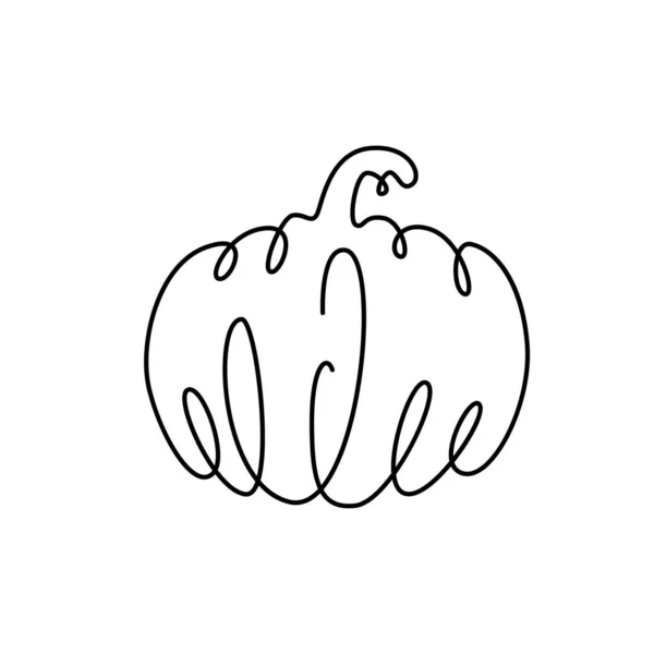 Dibujo de calabaza ilustración continua vector de línea. Negro un contorno delgado en forma vegetal. Concepto para Acción de Gracias, diseño minimalista de Halloween aislado sobre fondo blanco — Vector de stock