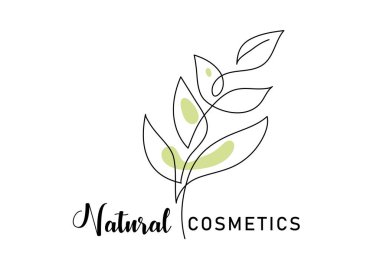 Dallı doğal kozmetik logosu. Güzellik markası, organik cilt bakımı ve sağlık ürünleri için minimalist botanik yaprak vektörü.