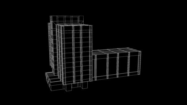 Edificio en bonita animación Wireframe — Vídeo de stock