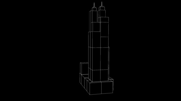 Edificio in bella animazione Wireframe — Video Stock