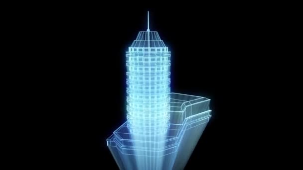 Animación del holograma del edificio Wireframe — Vídeo de stock