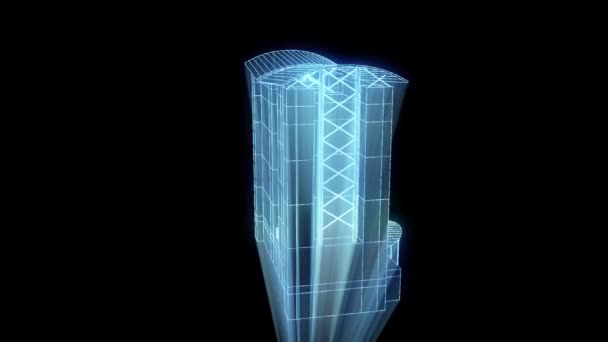 Animación del holograma del edificio Wireframe — Vídeos de Stock