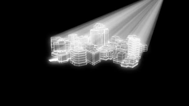 Animation d'hologramme de Wireframe de bâtiment — Video