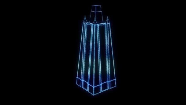 Animación del holograma del edificio Wireframe — Vídeo de stock