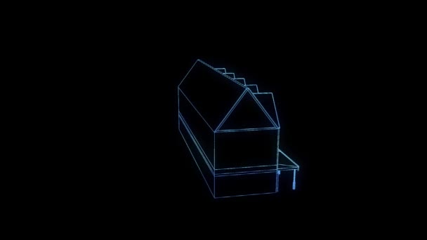 Κτίριο Wireframe ολόγραμμα Animation — Αρχείο Βίντεο