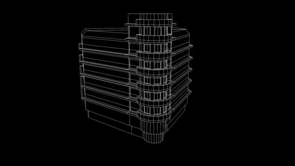 Edificio in bella animazione Wireframe — Video Stock