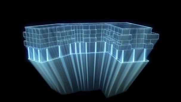 Animación del holograma del edificio Wireframe — Vídeo de stock