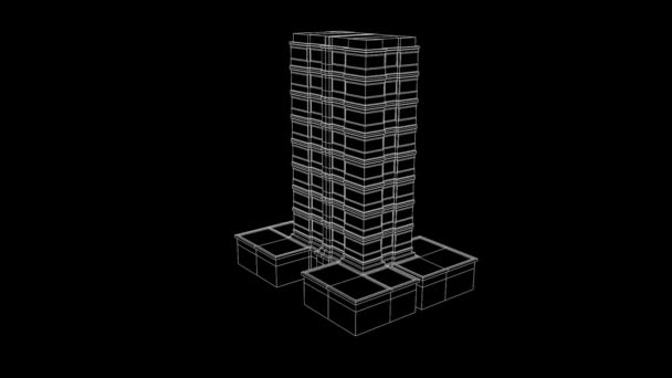 Building in nice Wireframe Animation — Stock Video