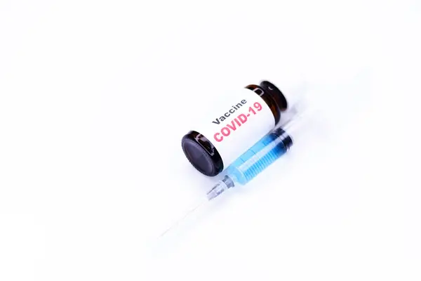 Impfstoff Gegen Covid Einem Fläschchen Auf Hellem Hintergrund — Stockfoto
