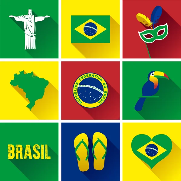 Brasil Icono plano cuadrado conjunto — Vector de stock