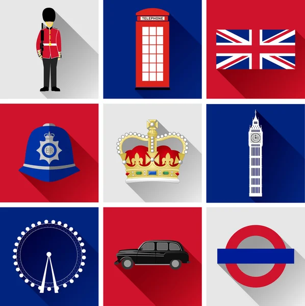 Conjunto de iconos plano Londres — Vector de stock