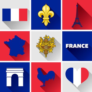 Fransa düz Icon set