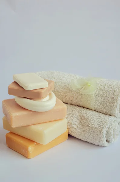 Spa setting with natural soaps — Stock Photo, Image