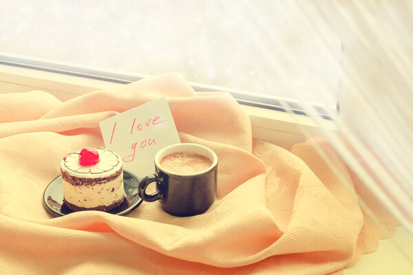Ich liebe dich bei Kaffee und Kuchen — Stockfoto
