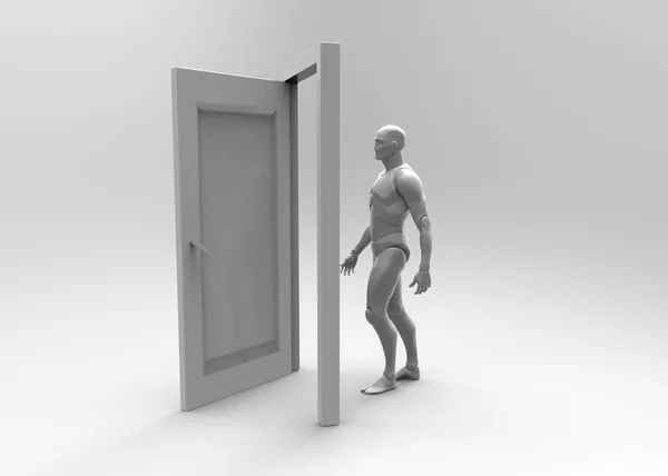 3d human and door rendered with shadows — Stock Photo, Image