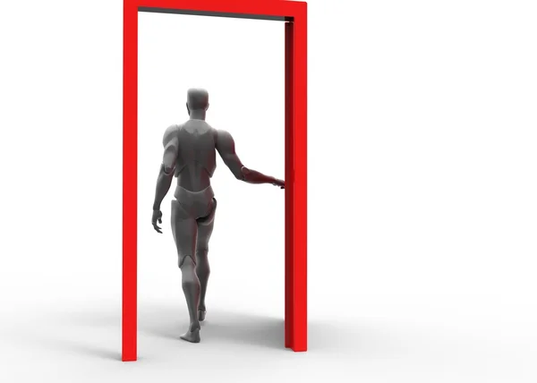3d human and door rendered with shadows — Stock Photo, Image