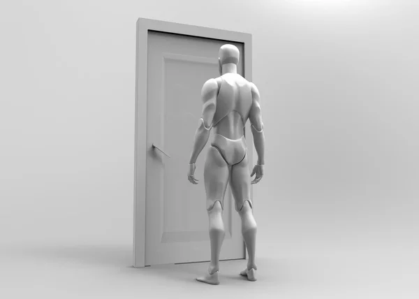 3d human and door rendered with shadows — Stock Photo, Image