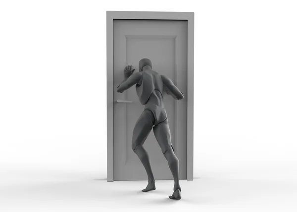3D insan ve gölgeler ile işlenmiş kapı