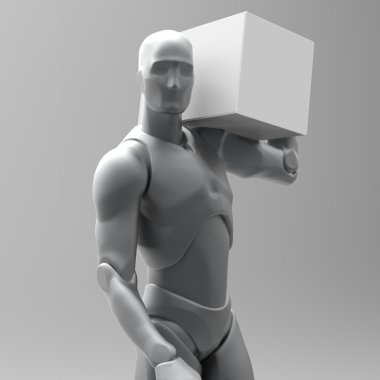 3D adam bir kutu taşır. gölgeler ile 3D render.