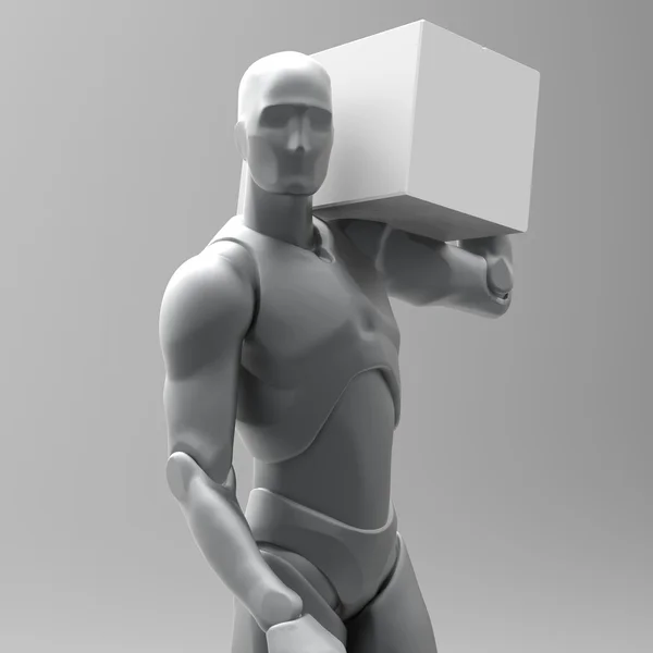 3D adam bir kutu taşır. gölgeler ile 3D render.
