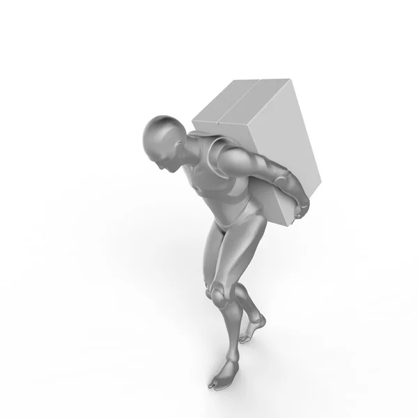 3D man carries a box. 3D render with shadows. — Stock Photo, Image